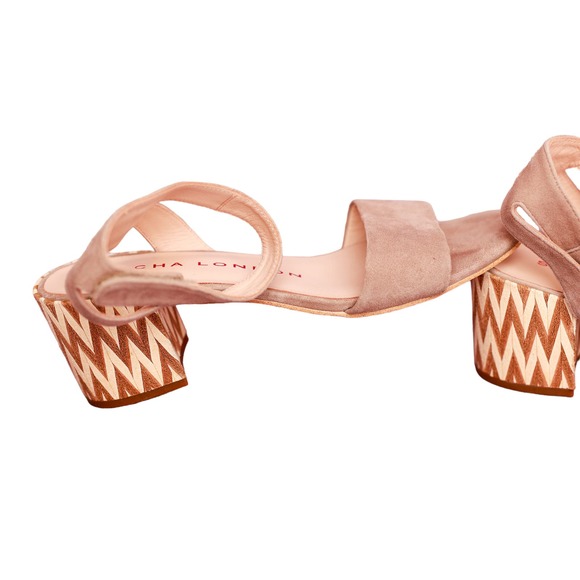 Sacha London Neola Sandals size 9 chevron block heel strappy tan beige - Picture 6 of 6